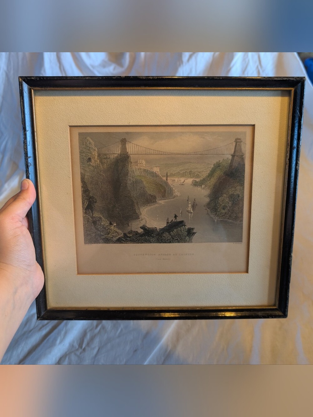 2/120$ Vintage Black Framed Suspension Bridge lithography